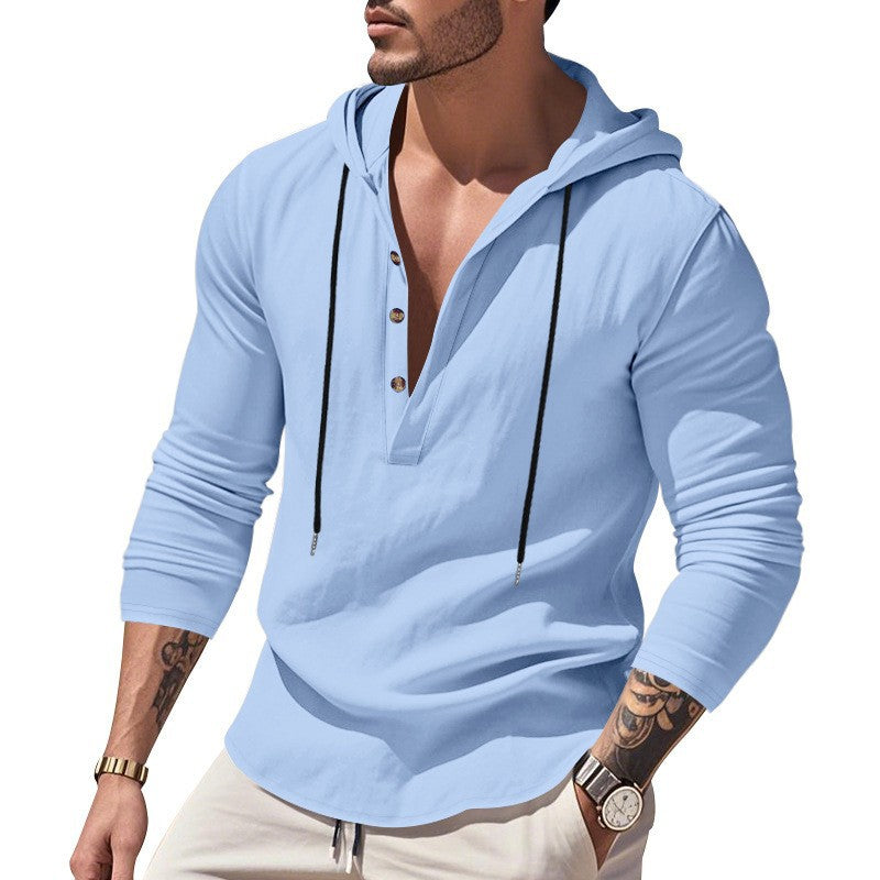 Herren Hoodie Langarm atmungsaktiv Modern mit Knopfdesign