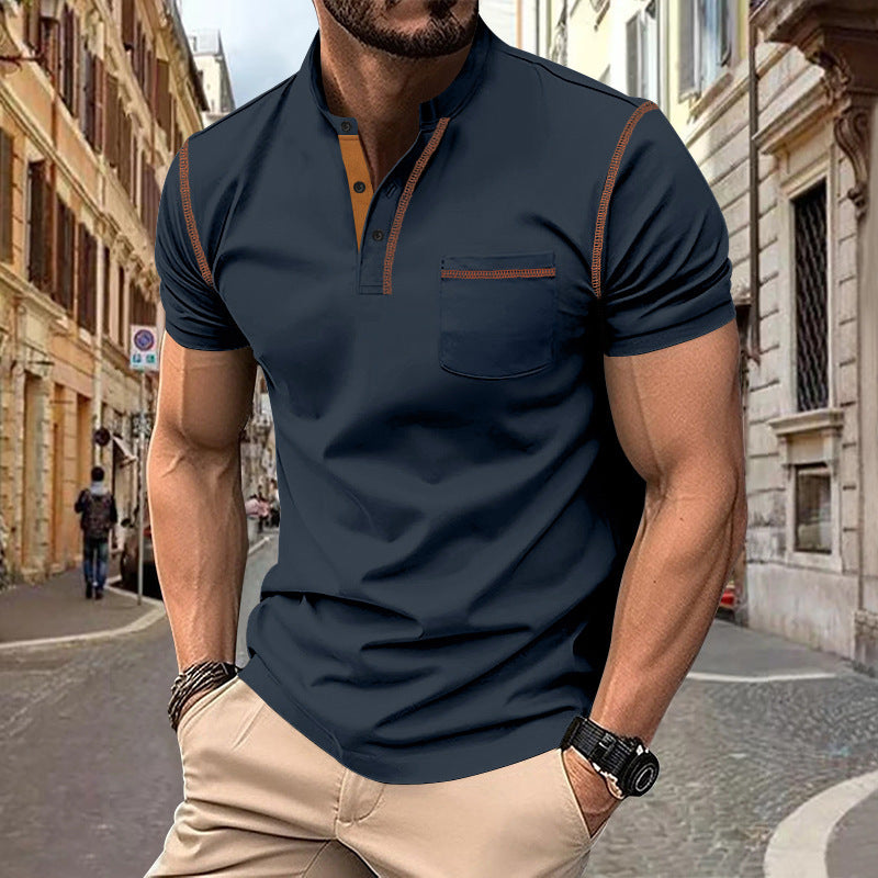 Herren Polo-Shirt Modern Struktur Knöpfe Slim-Fit