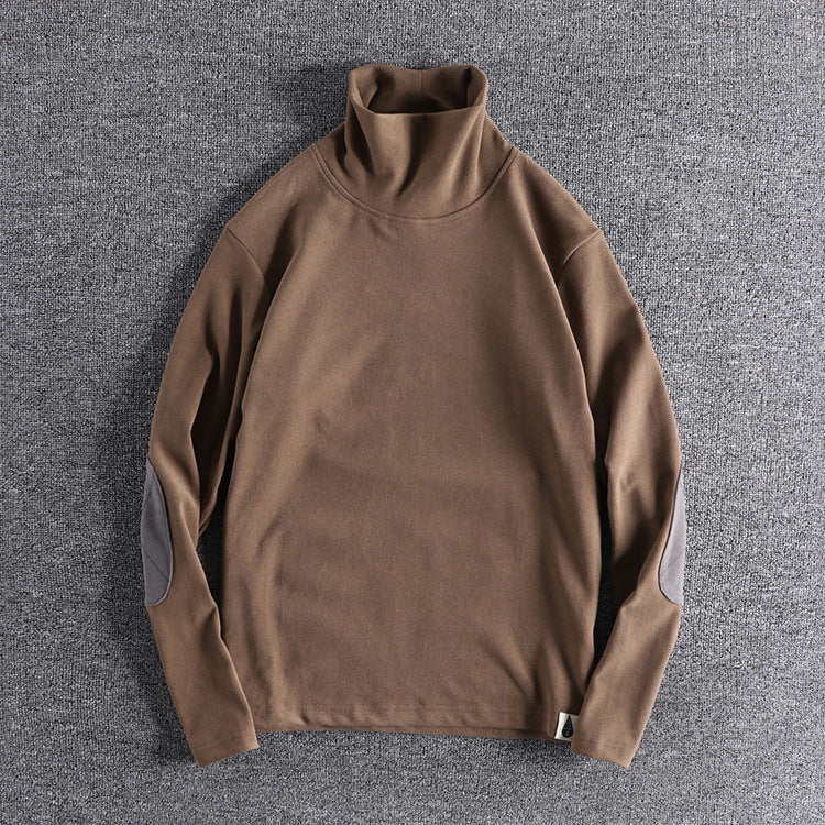 Hochwertige, elegante Stehkragenpullover mit kontrastierenden Ellbogenpatches BerlinGlamour für den anspruchenden Onlineshop.