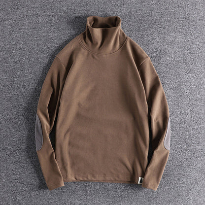 Hochwertige, elegante Stehkragenpullover mit kontrastierenden Ellbogenpatches BerlinGlamour für den anspruchenden Onlineshop.