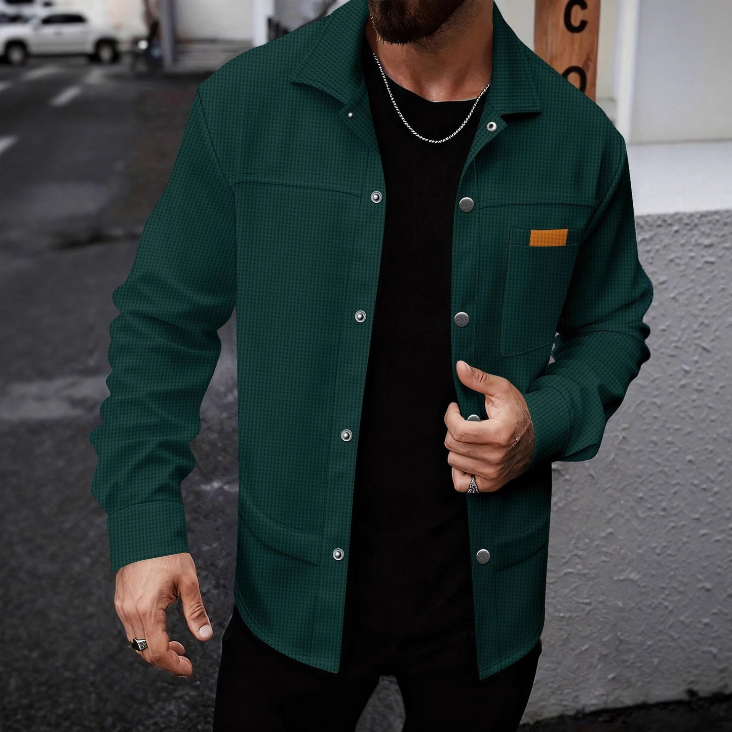 Herren Freizeitjacke Modern Strukturiert Schwarze Stadtjacke