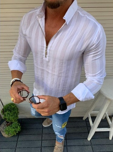 Herren Langarmshirt Modern Streifenmuster Slim Fit