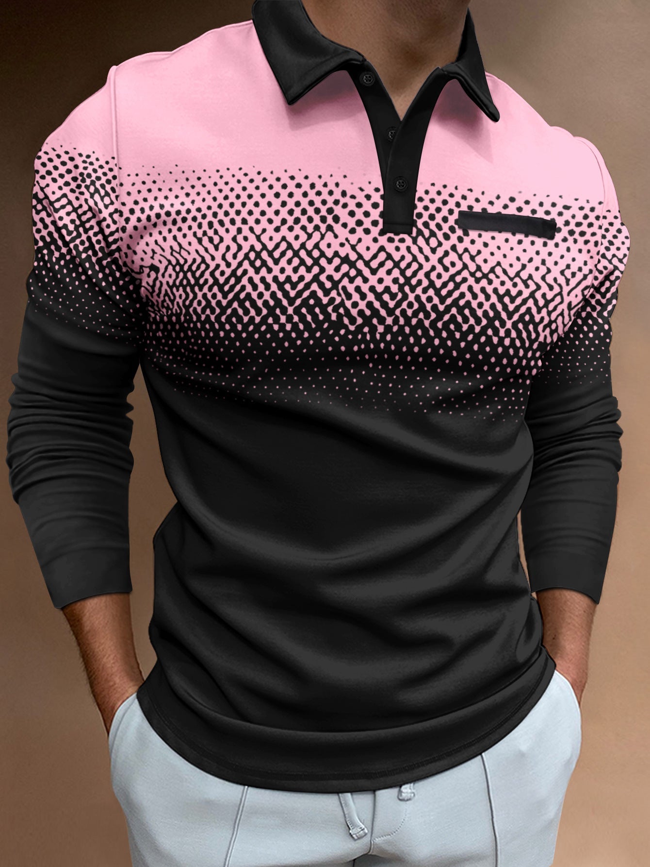 Herren Poloshirt Langarm Digitaldruck Berlin Style