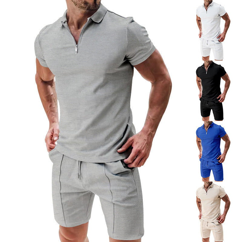 Herren Sportshirt Kurzarm mit Reißverschluss und passenden Shorts