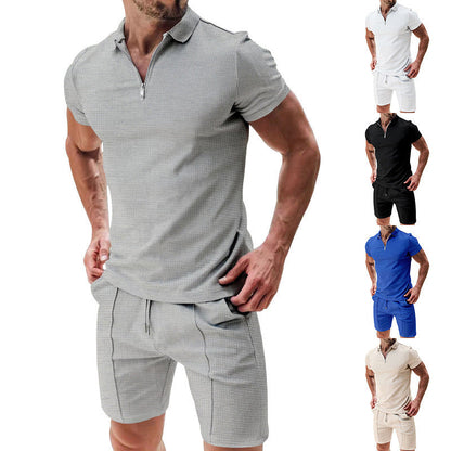 Herren Sportshirt Kurzarm mit Reißverschluss und passenden Shorts