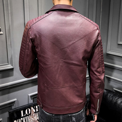 Lederjacke Herren Robust mit Steppnähten und Taschen Bikerstil