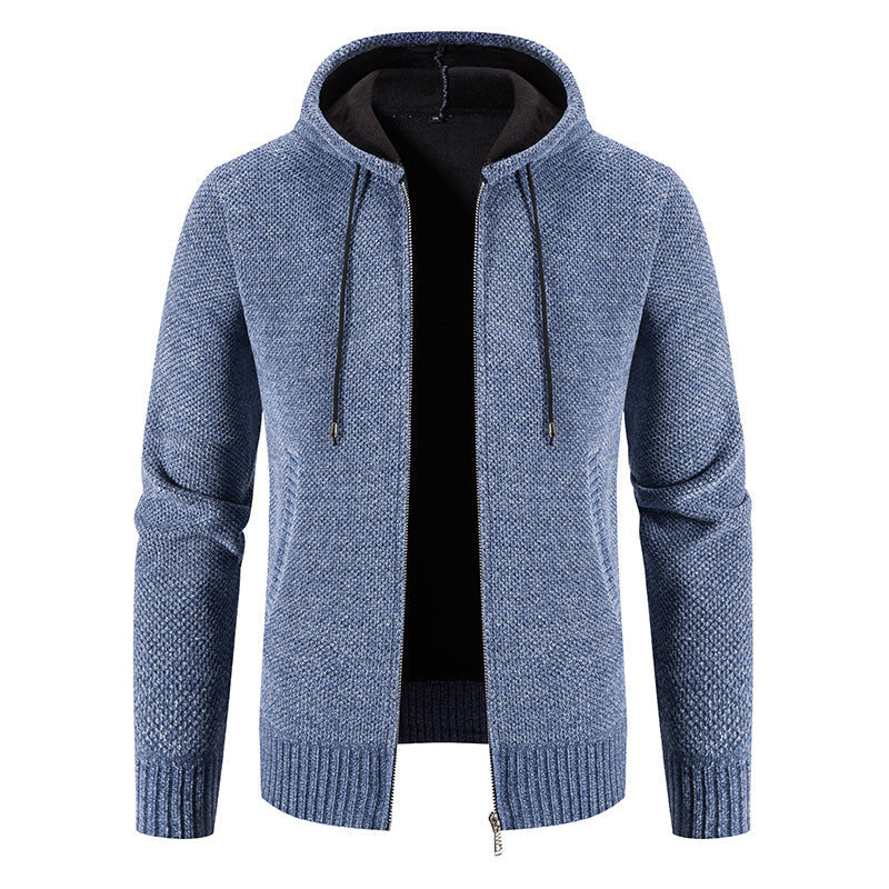Herren Strickjacke Kapuze Strukturiert Modern Grau
