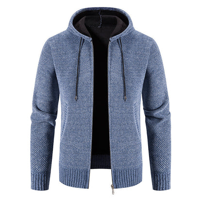 Herren Strickjacke Kapuze Strukturiert Modern Grau