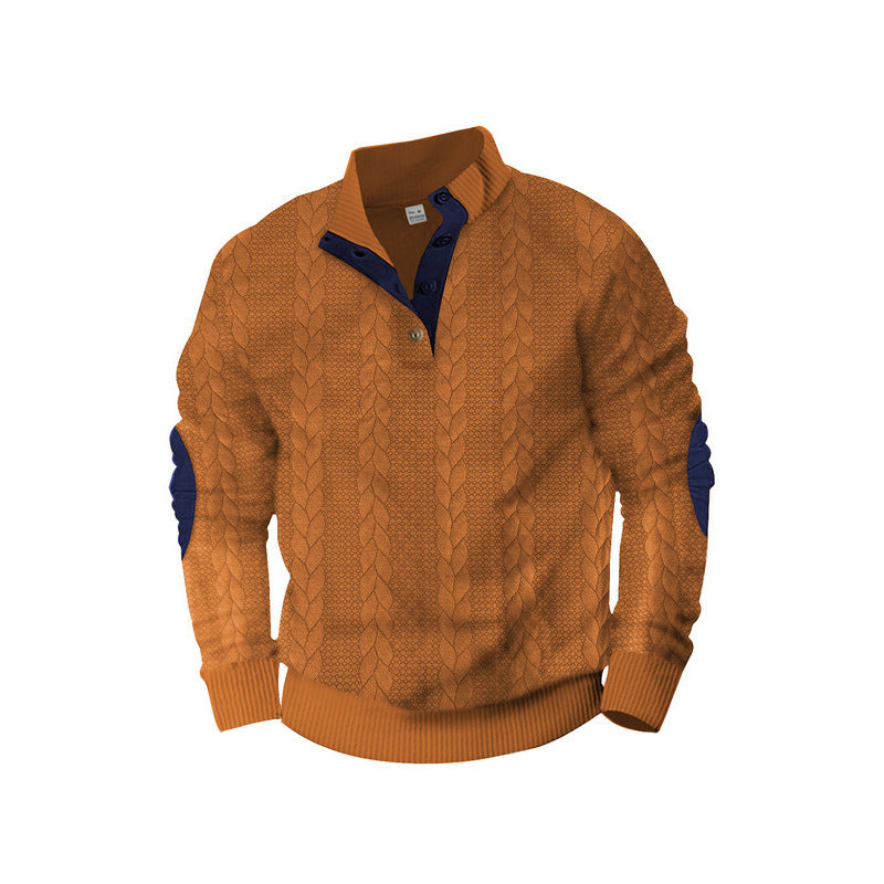 Herren Strickpullover Modern Stehkragen Kontrast Akzent