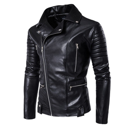 Herren Lederjacke Bikerstyle Asymmetrisch Reißverschluss Schwarz - BerlinGlamour