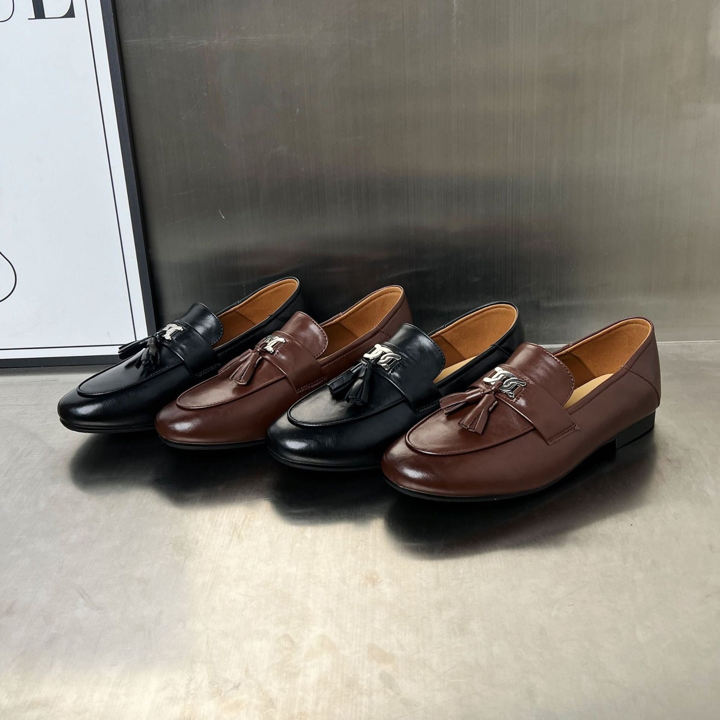 Damen Mokassins Elegante Quaste Schlupfschuhe Schwarz