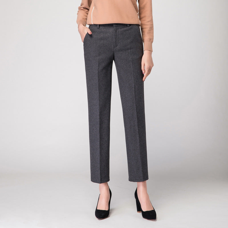 Damen Stoffhose Slim Fit Woll Schwarz Elegante Hose