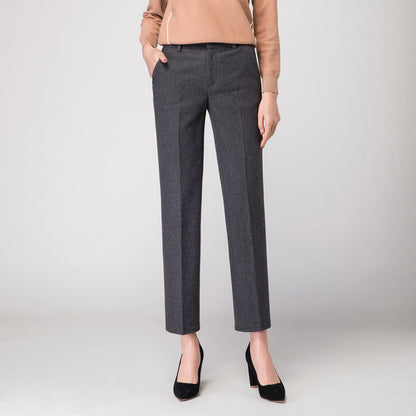 Damen Stoffhose Slim Fit Woll Schwarz Elegante Hose
