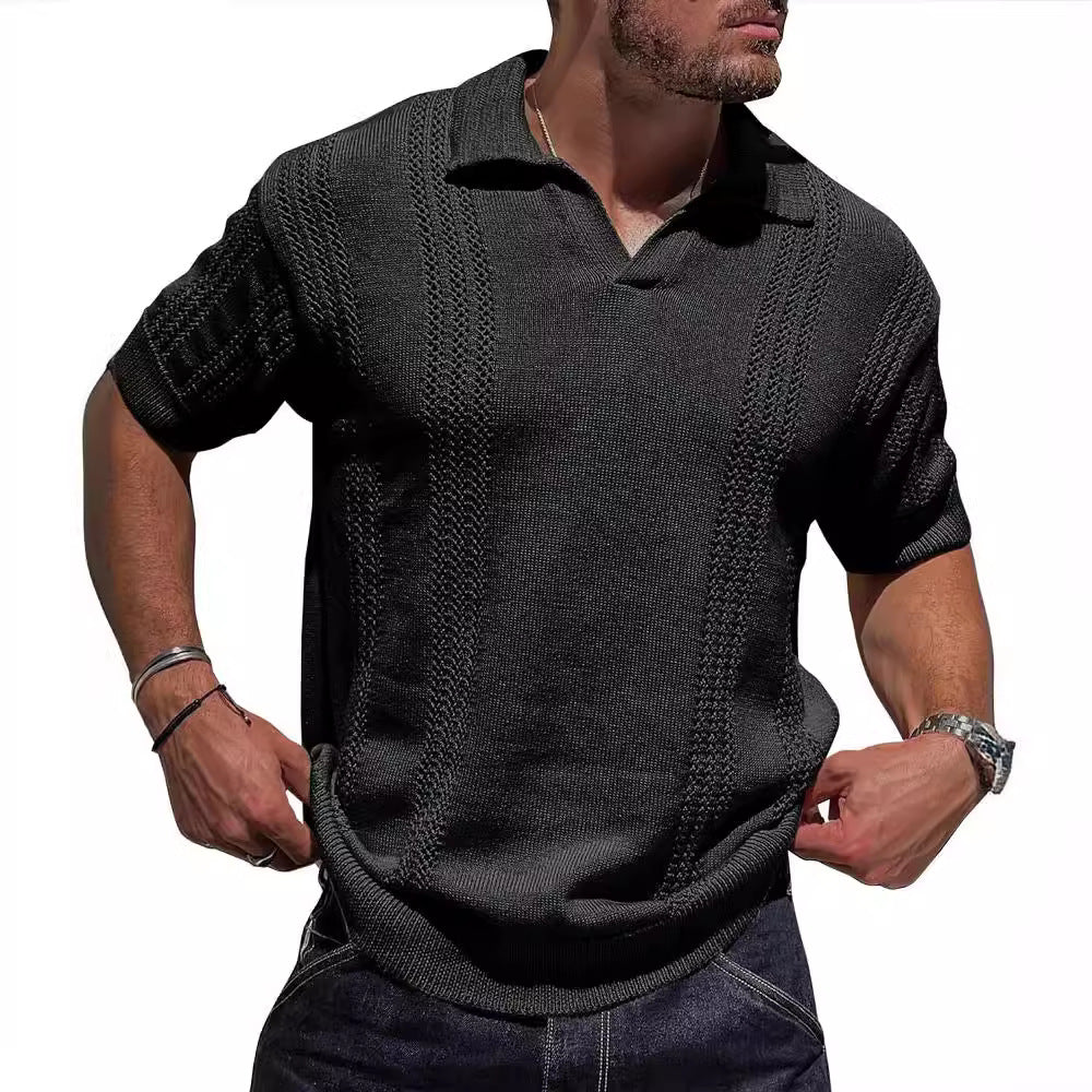 Herren Strickpullover Kurzarm Polokragen Modern