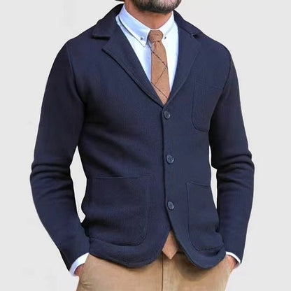 Herren Blazerjacke Elegante Strickoptik Hochwertig Schwarz