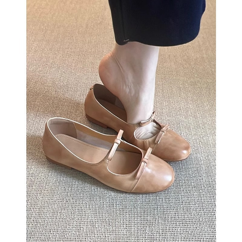 Damen Ballerinas Bequem Riemenverschluss Leder