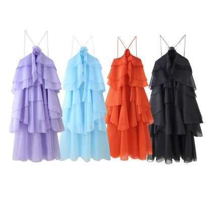 Damen Maxikleid mit Rüschen und Blumenmuster Sommerkleid
