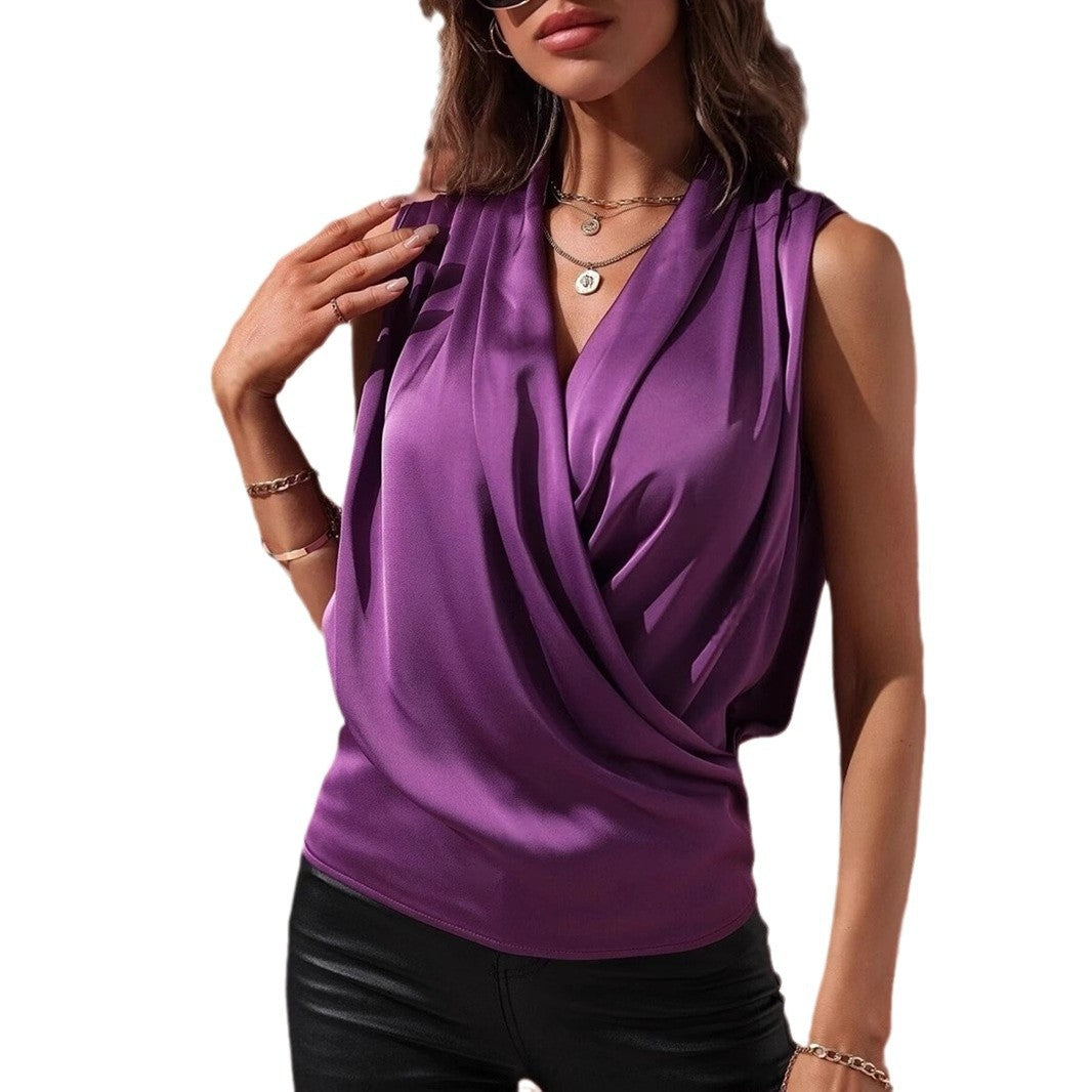 Damen Oberteil Wickel Top Rafftiert Elegantes Design