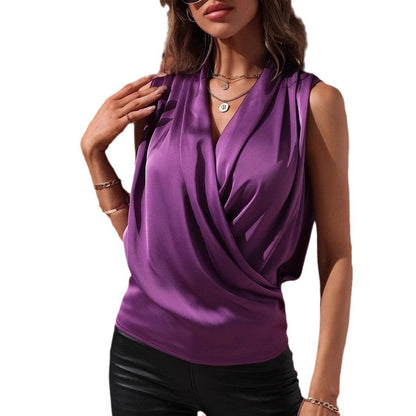 Damen Oberteil Wickel Top Rafftiert Elegantes Design