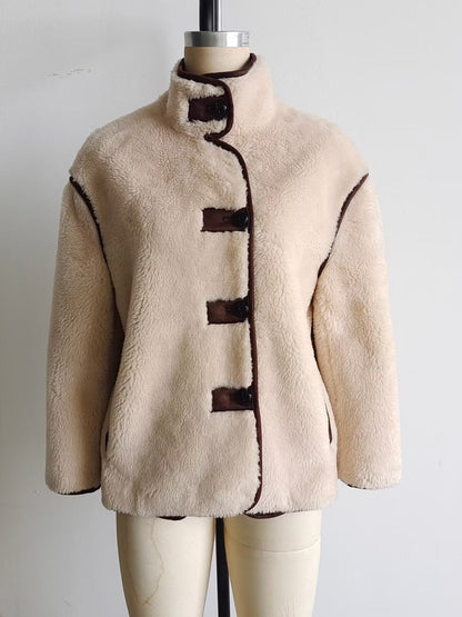 Damen Teddyjacke Stehkragen mit Taschen Warme Winterjacke