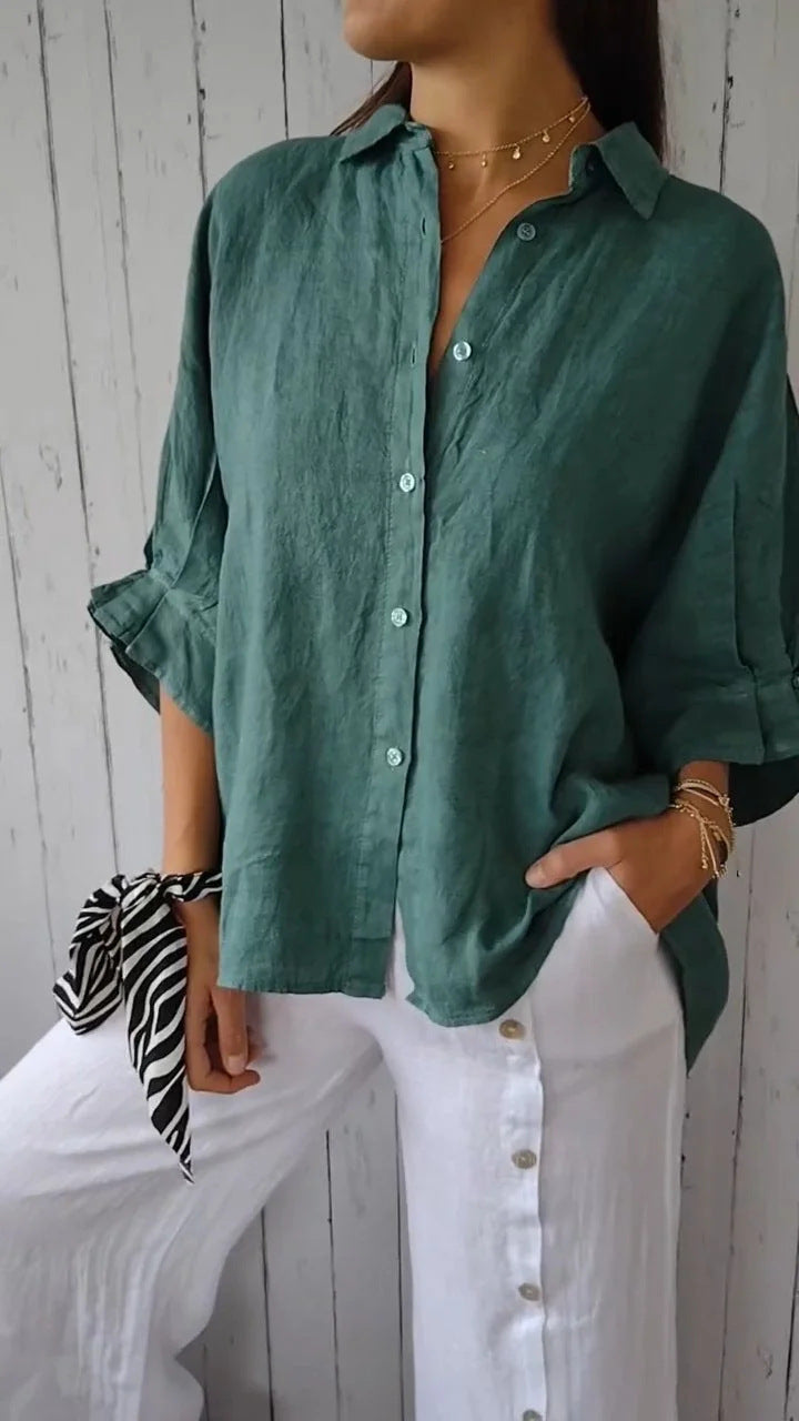 Leichte Damen Leinenbluse mit lockerer Passform Sommer