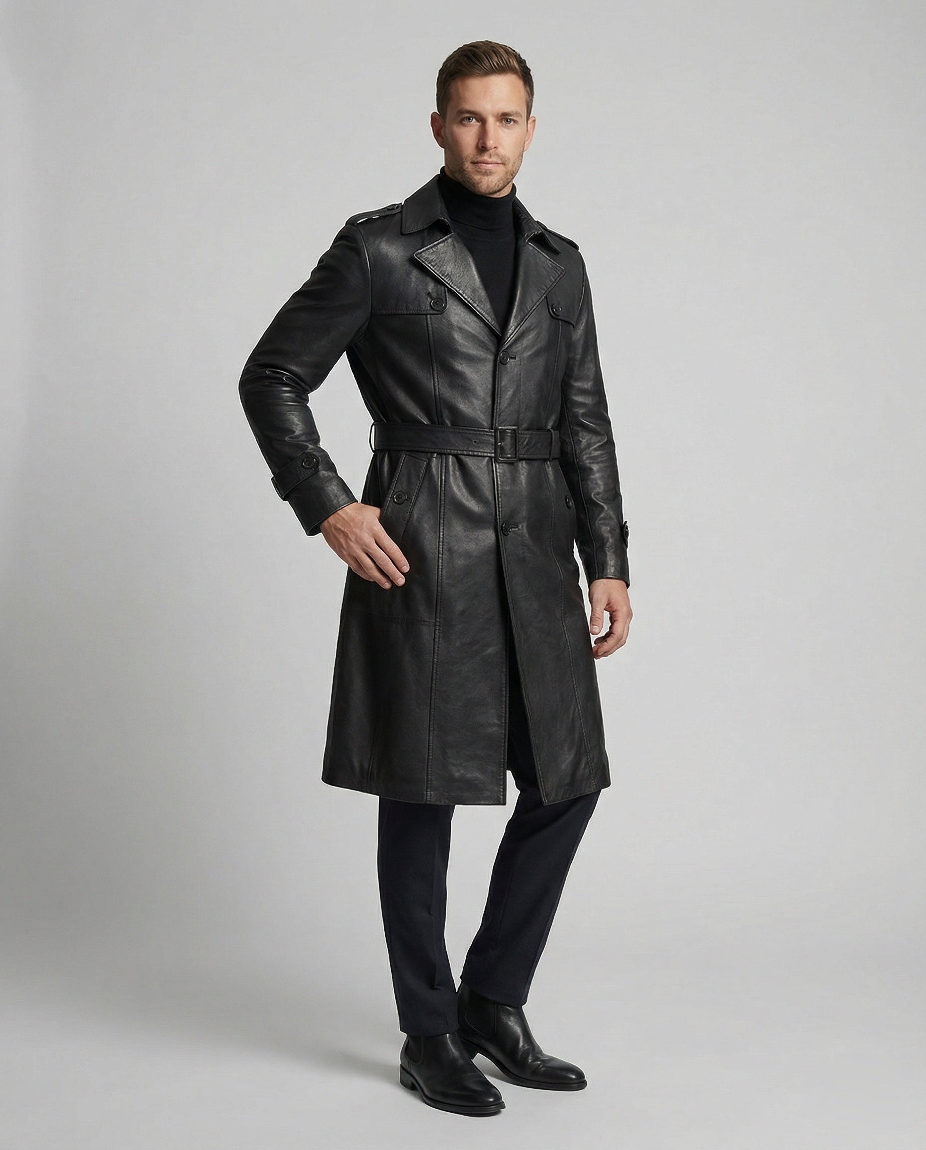 Herren Trenchcoat Modern Kunstleder SlimFit - BerlinGlamour