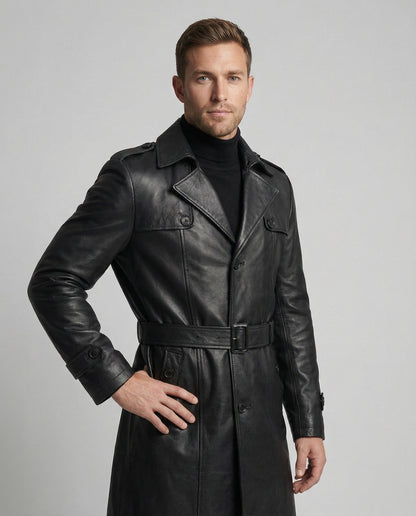 Herren Trenchcoat Modern Kunstleder SlimFit