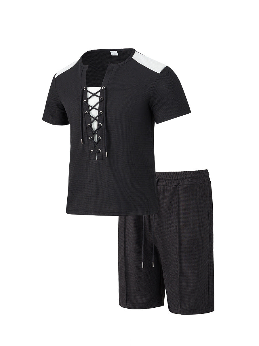 Herren Sportset Kurzarm Hemd elastische Hose
