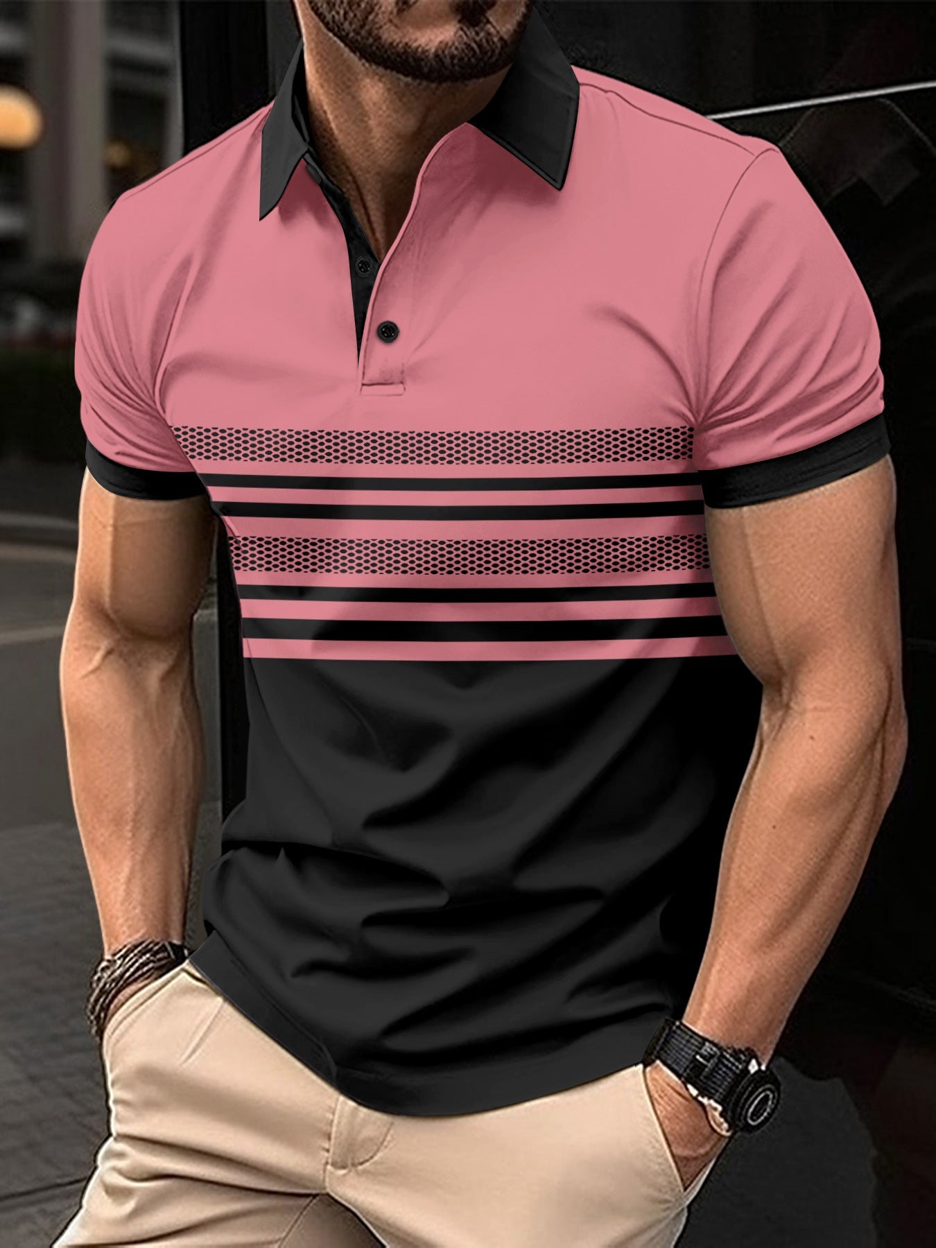 Herren Poloshirt Kurzarm Streifenmuster Modern Berlin