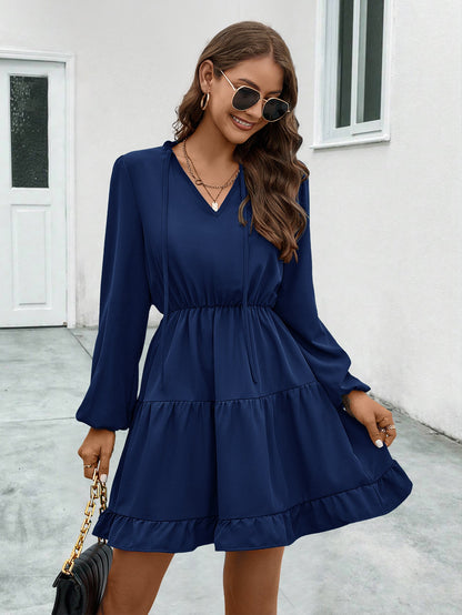 Damenkleid V-Ausschnitt Rüschendetails Elastisch