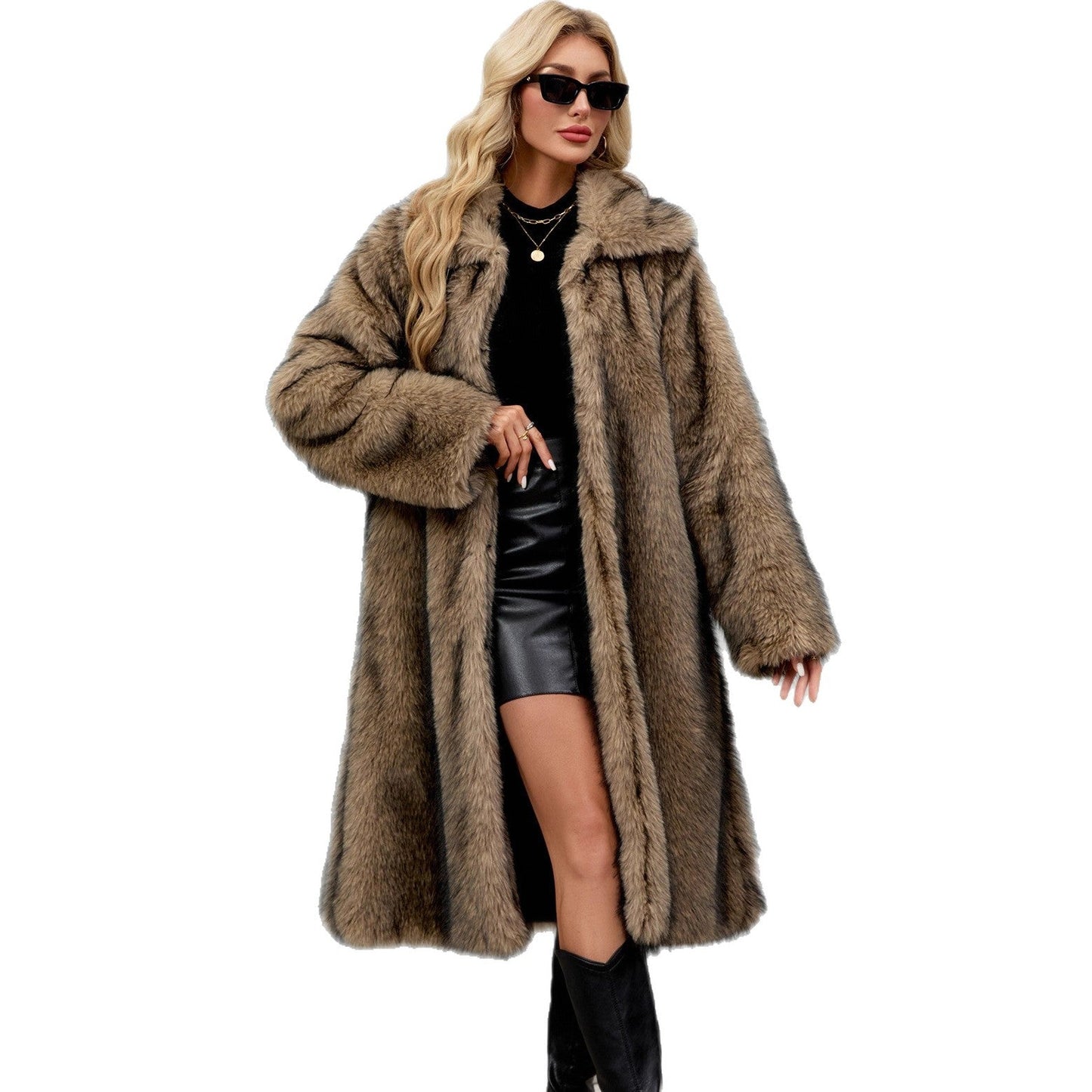 Kunstpelzmantel Damen Flauschig Elegant Lang