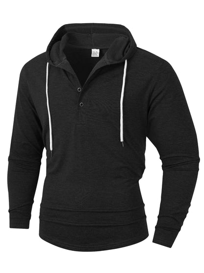Herren Kapuzenshirt Atmungsaktiv Mit Knopfverschluss Modern