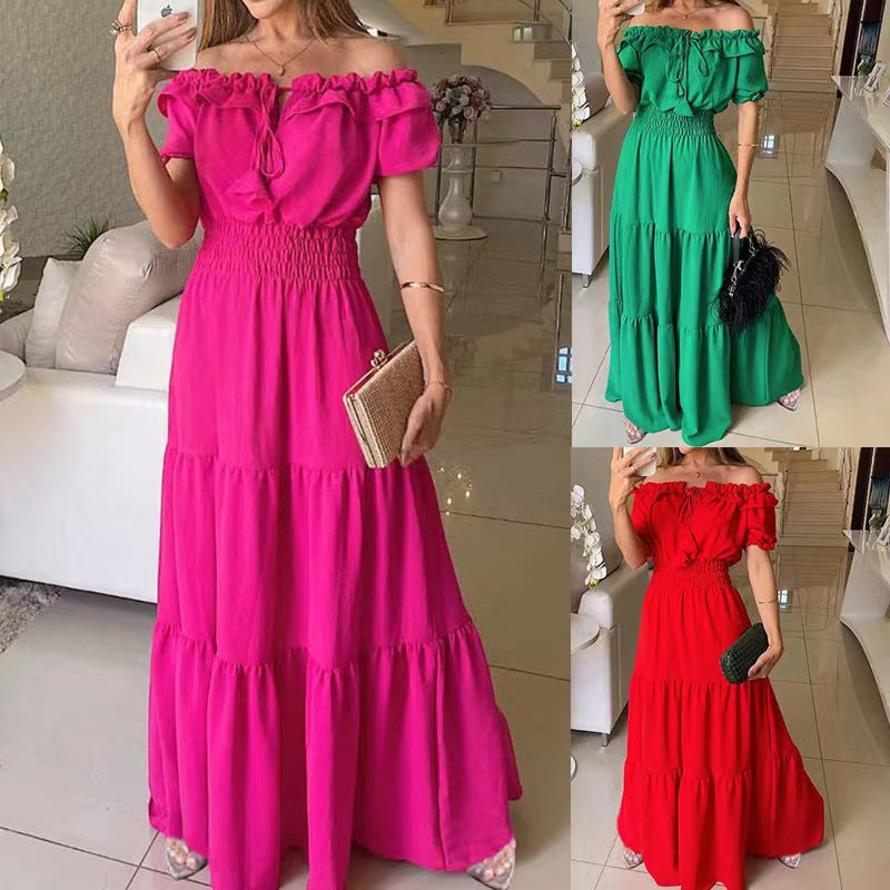 Damen Maxikleid Schulterfrei Rüschenkleid Sommer - BerlinGlamour