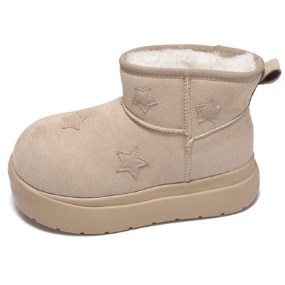 Damen Winterstiefel Weich Warm mit Sternen Applikationen