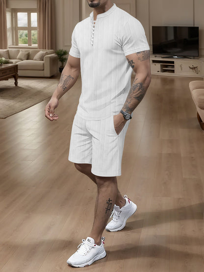 Herren Jumpsuit Kurzarm Modern mit Stehkragen