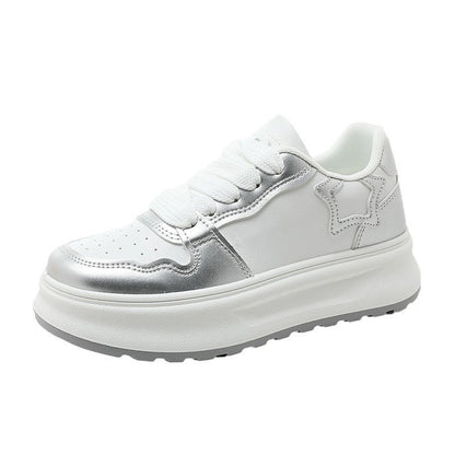 Damen Plateau Sneaker Sportlich Komfortabel Glänzend