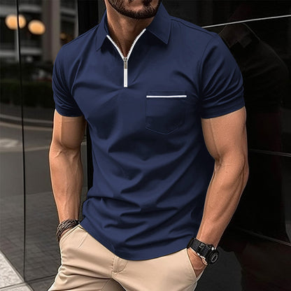 Herren Poloshirt Kurzarm mit Reißverschluss und Brusttasche Modern