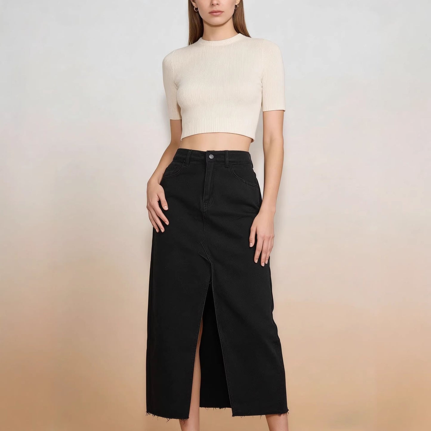 Damen Jeansrock Modern Schlitz Schnitt