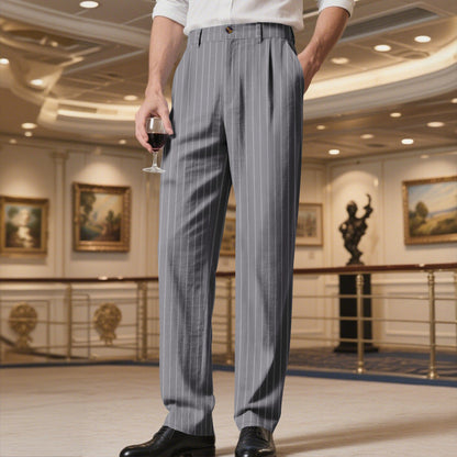 Herren Anzughose Slim Fit Streifen Komfort Bund
