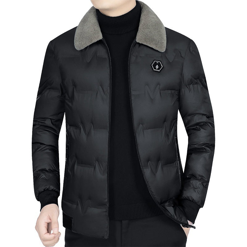 Herren Winterjacke Elegante Wattierte Daunenjacke Mit Pelz Kragen