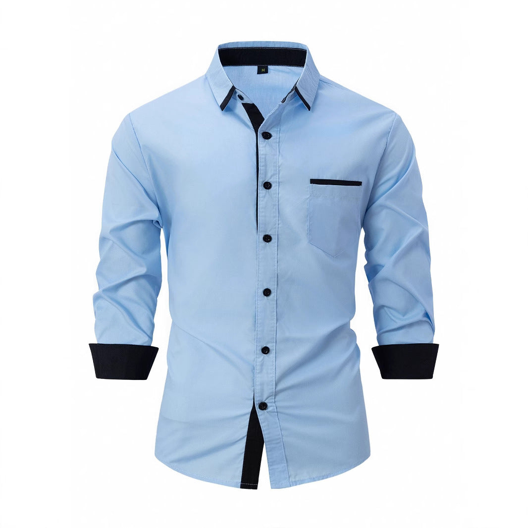 Herren Langarmhemd Modern Kontrastkragen Elegantes Design