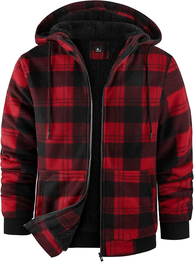 Herren Fleecejacke Karomuster Kuschelig Warm