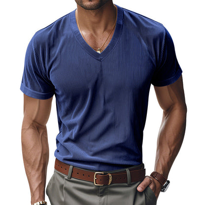 Herren Kurzarmshirt V-Ausschnitt Strukturiert Modern