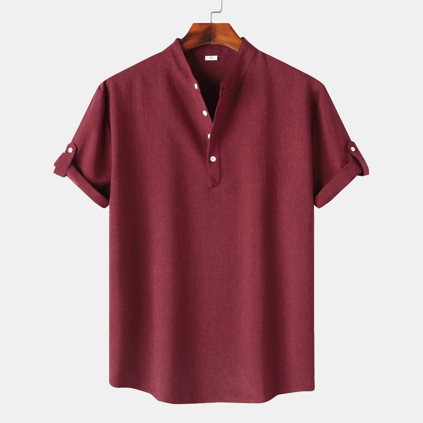 Herren Hemd Kurzarm Henley Ausschnitt Modern Lässig