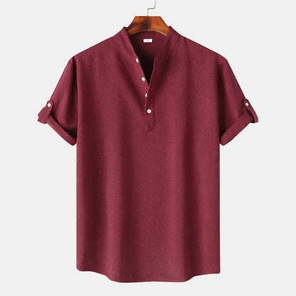 Herren Hemd Kurzarm Henley Ausschnitt Modern Lässig