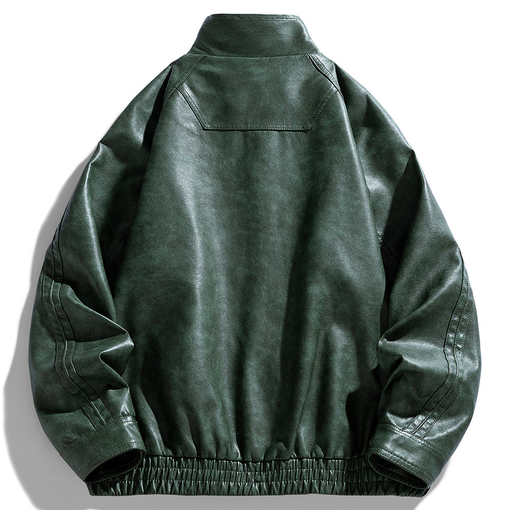 Herren Lederjacke Oversized Modern mit Taschen Schwarz