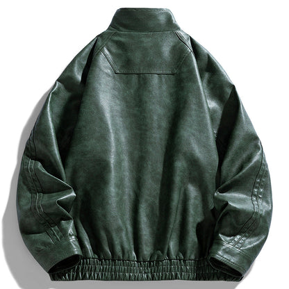 Herren Lederjacke Oversized Modern mit Taschen Schwarz