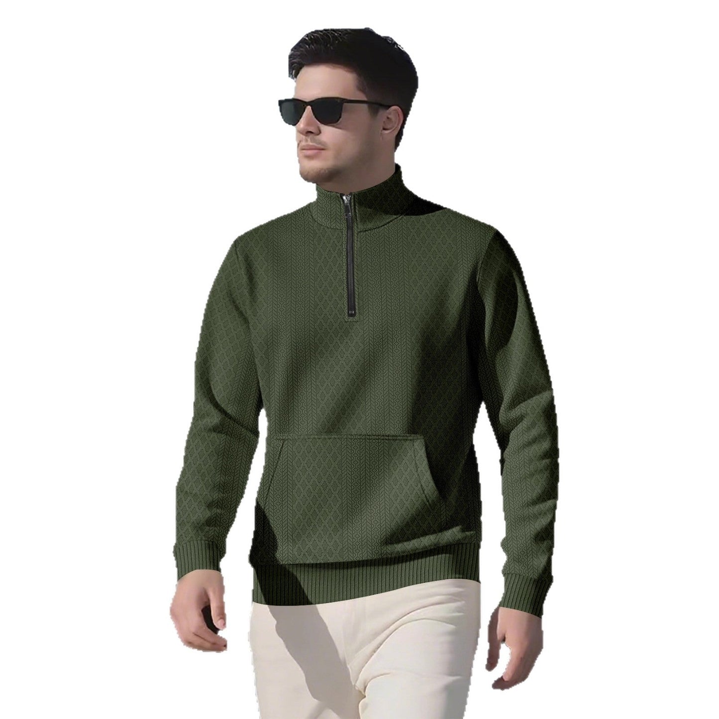 Herren Fleece-Pullover Modern Mit Reißverschluss Hochkragen