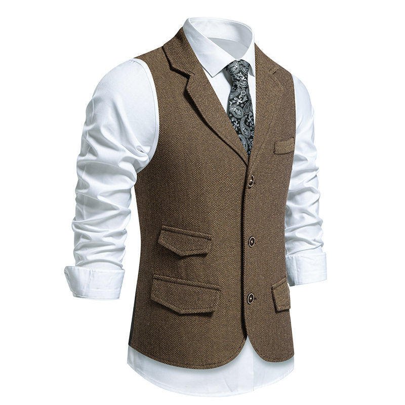 Herren Anzugweste Herringbone Klassisch Elegante Mit Taschen