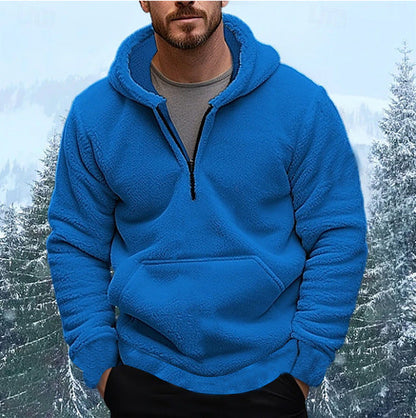 Herren Fleece Pullover Kapuzenjacke Kurz Reißverschluss Kängurutasche